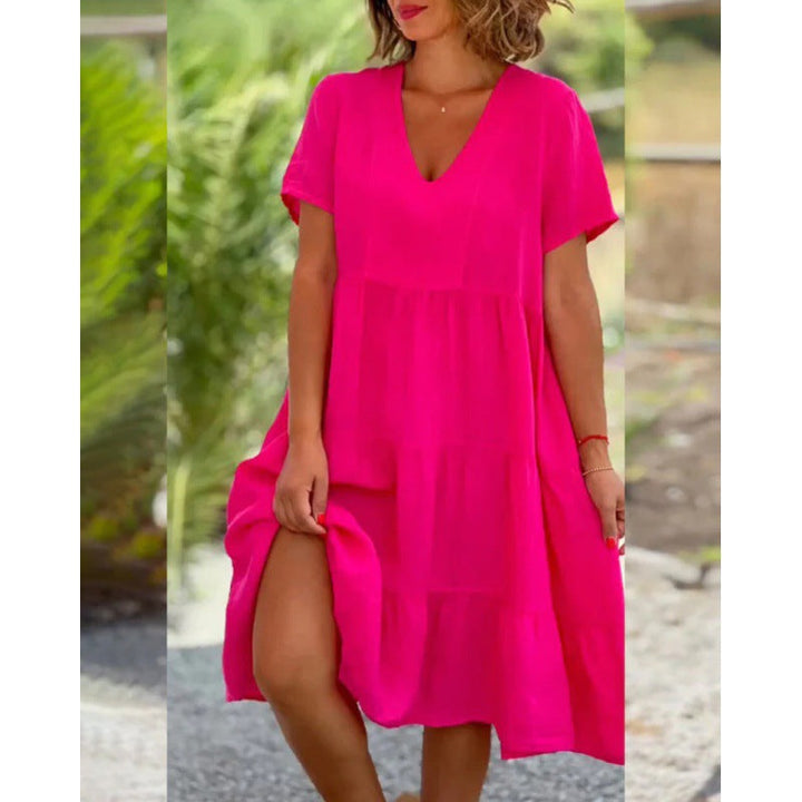 Levoire | Rento V-découpe Yuni Couleur Solide Jupe Évasée Courte Robe Magenta