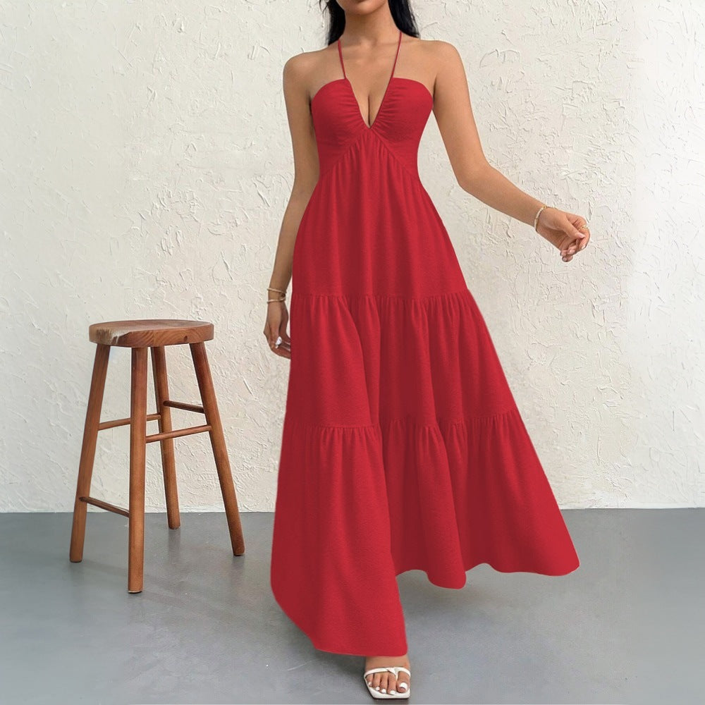 Robe maxi femme avec décolleté V profond et volants Levoire