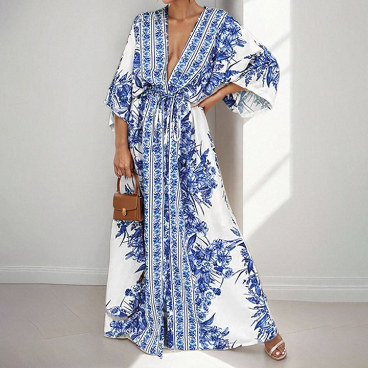 Robe maxi fluide pour femmes avec design floral et manches amples Levoire