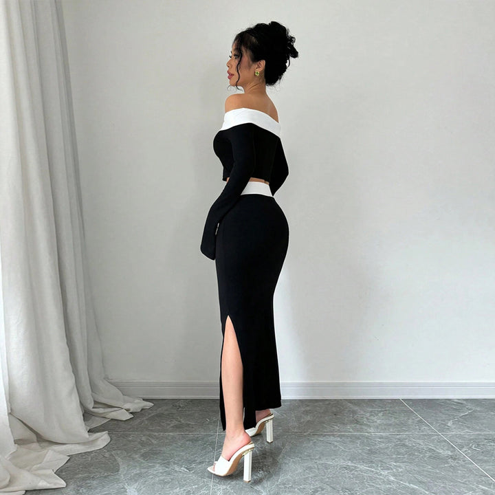 Ensemble de crop top et jupe maxi pour femmes avec design hors-épaule Levoire