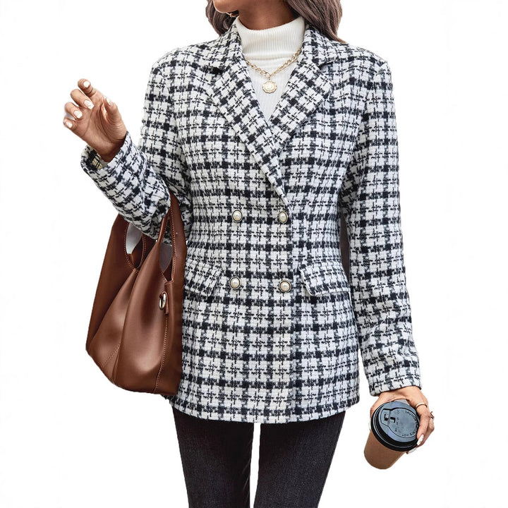Veste blazer à carreaux pour femmes avec fermeture à double bouton et coupe décontractée Levoire