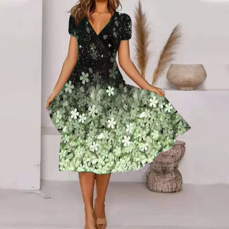 Levoire | Élégant Imprimé Fleur Mode Robe A-ligne Vert clair