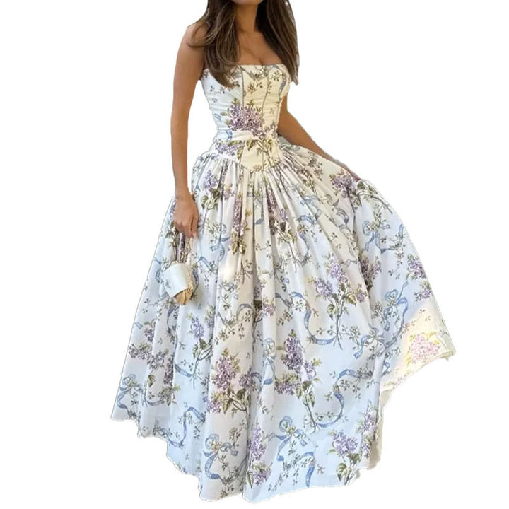 Robe maxi femme avec motifs floraux et haut froncé Levoire