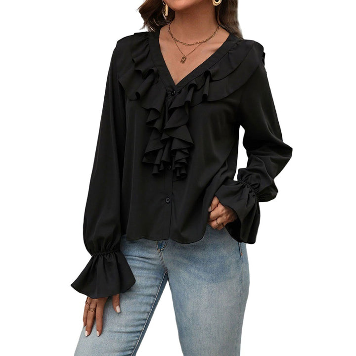 Blouse pour femmes avec des détails de volants élégants et un chic col en V Levoire
