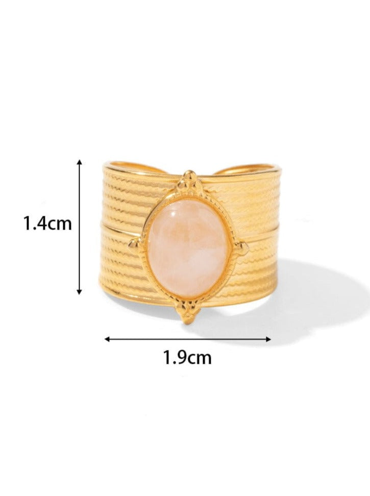 Levoire | Bague Ouverte Réglable Avec Pierre Ovale Recouverte D'Or Rosa