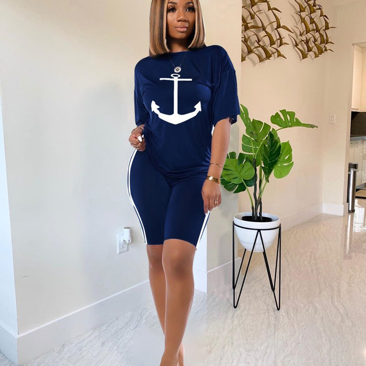 Robe de sport pour femmes à manches courtes avec design d'ancre maritime Levoire