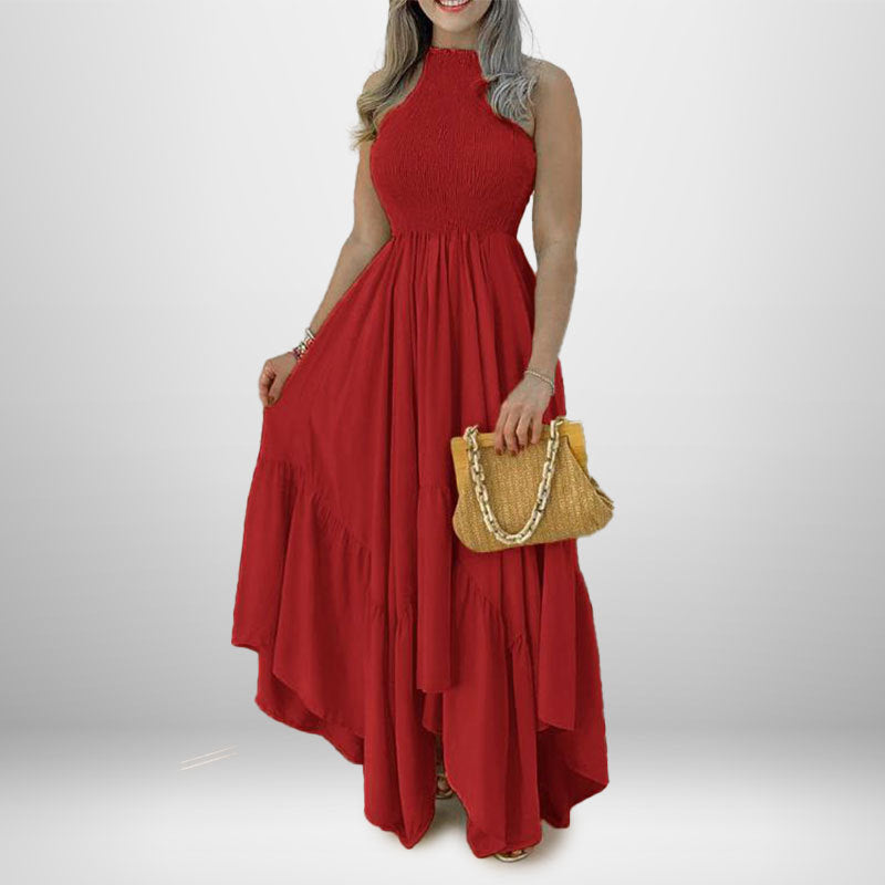 Robe maxi élégante pour femmes avec col haut et jupe fluide Levoire
