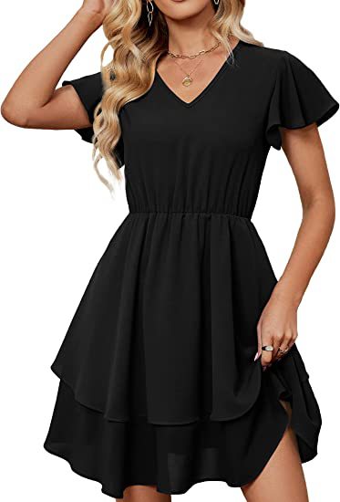 Robe décontractée femme avec jupe flottante et manches froncées Levoire