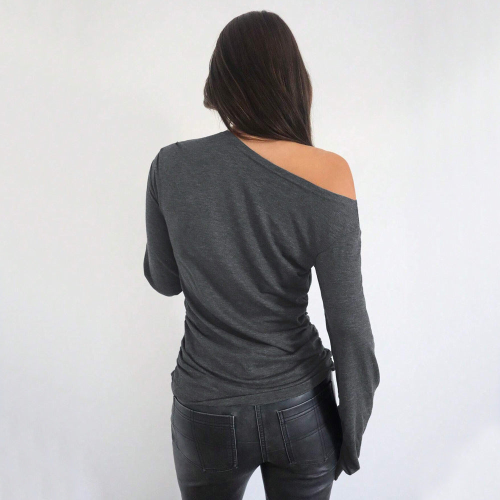 Chemise à manches longues décontractée pour femmes, à épaules dénudées, avec des détails de volants élégants Levoire
