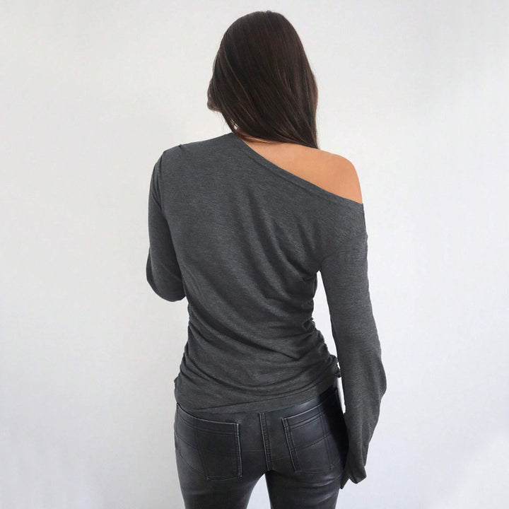 Chemise à manches longues décontractée pour femmes, à épaules dénudées, avec des détails de volants élégants Levoire