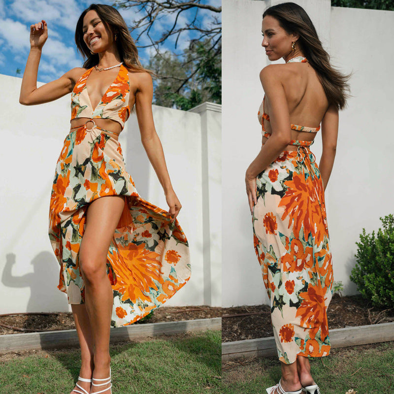 Robe maxi femme avec décolleté en V profond et fronces Levoire