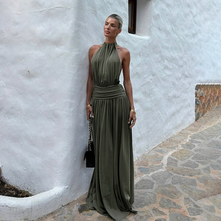 Robe maxi élégante pour femme avec col haut et tissu fluide Levoire