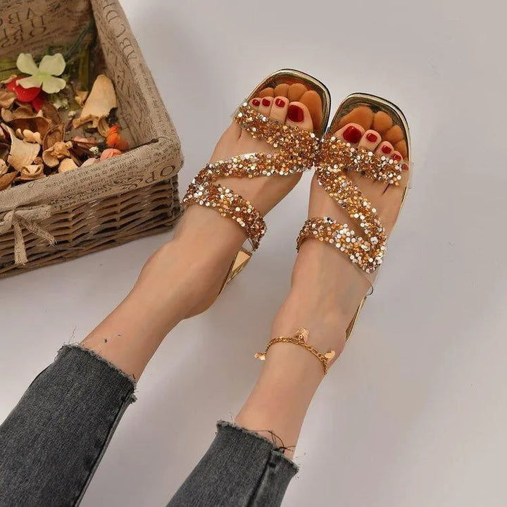 Levoire | Sandales avec talons et paillettes Or