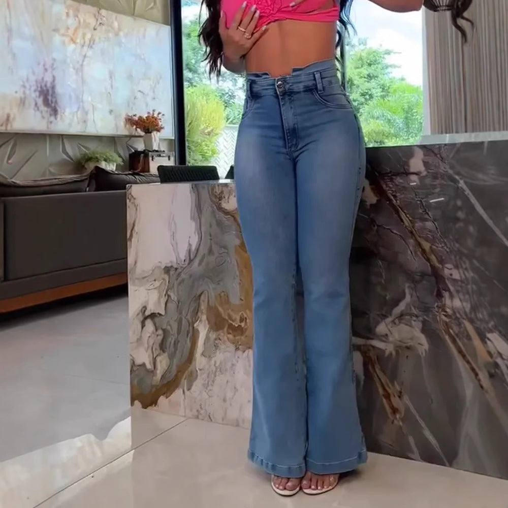 Jeans évasés pour femmes avec taille haute et élégants bords frangés Levoire