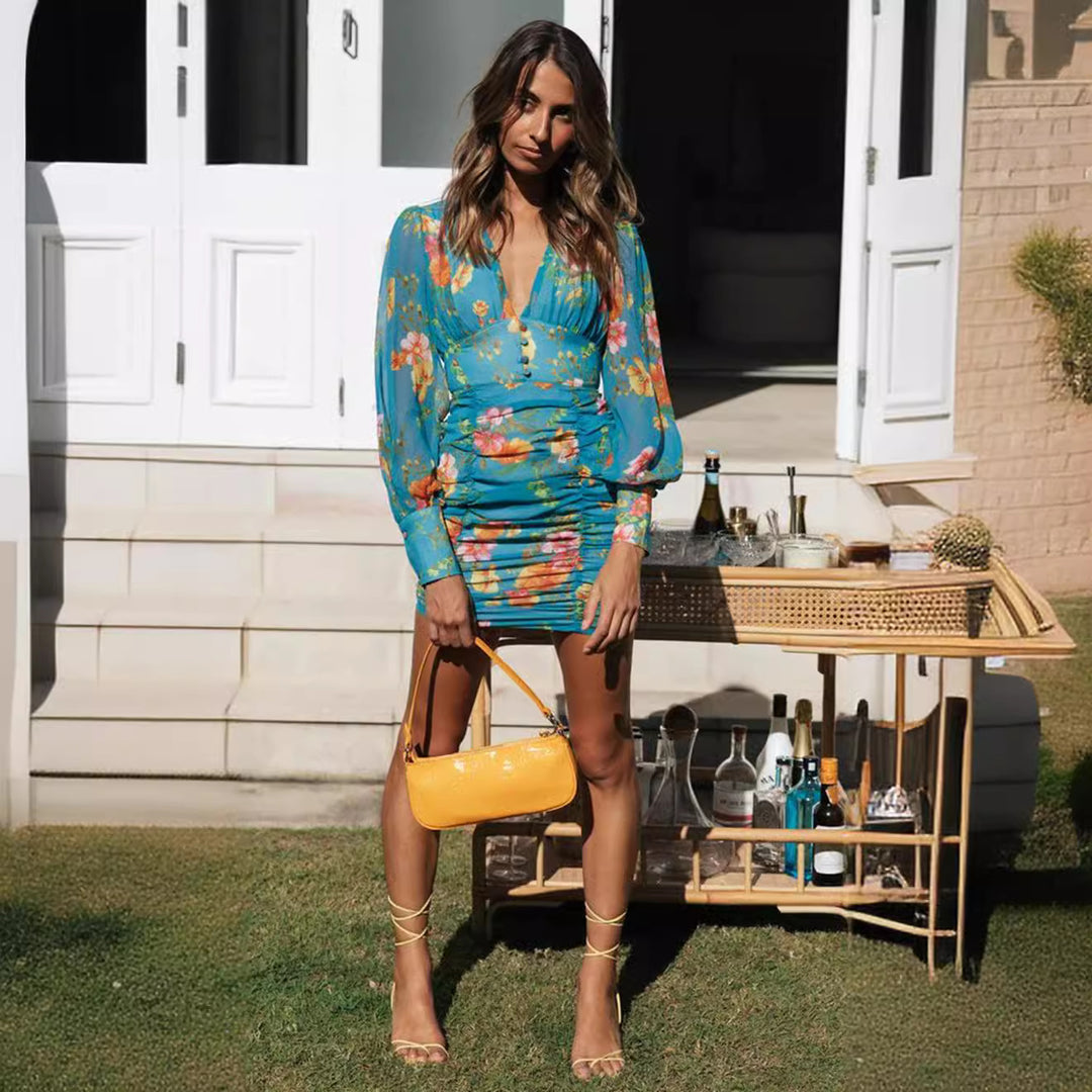 Robe mini ajustée pour femmes avec design floral et détails volants Levoire