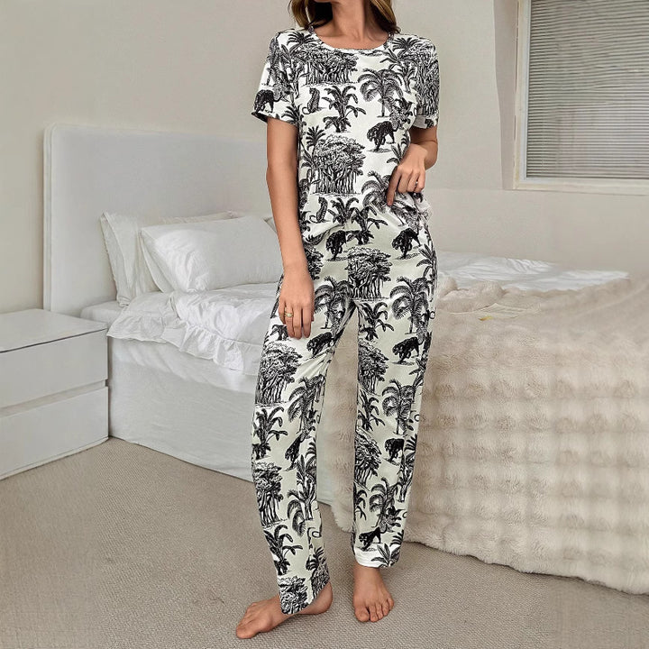 Ensemble de pyjama pour femmes avec imprimé tropical et coupe décontractée Levoire