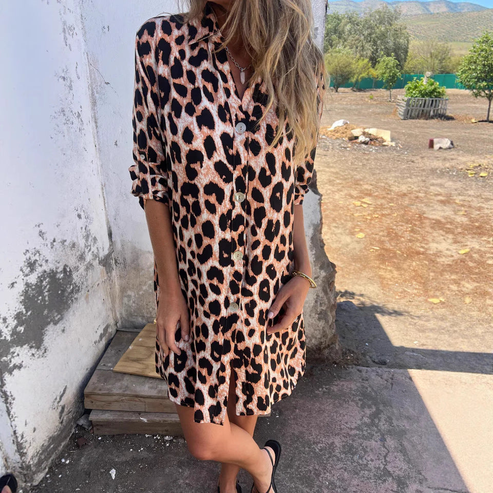 Robe chemise pour femmes en imprimé léopard tendance Levoire