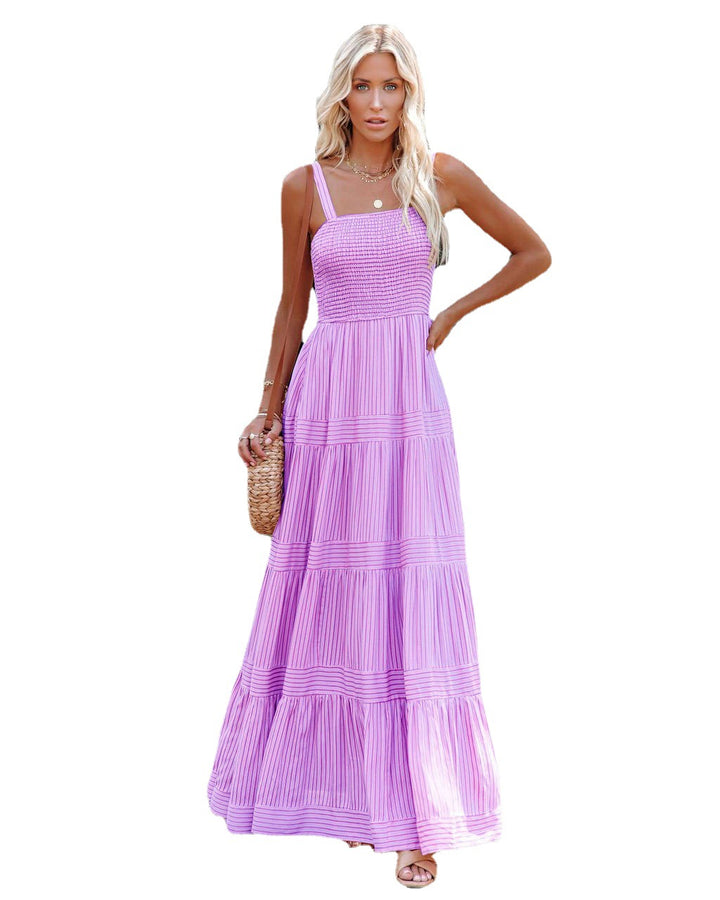 Robe maxi longue pour femme, légèrement évasée, avec fronces et bretelles spaghetti Levoire