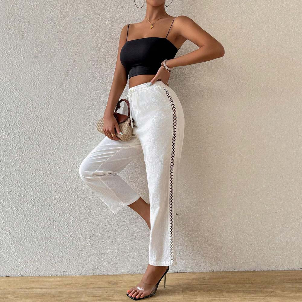 Pantalon large en coton pour femmes avec détails de volants sur le côté Levoire