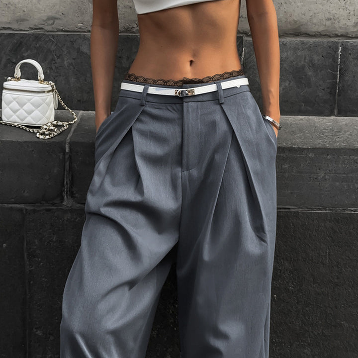 Pantalons larges élégants pour femmes avec taille haute et ceinture en dentelle décorative Levoire