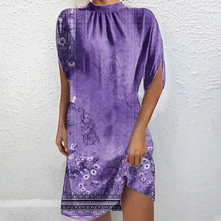 Levoire | Chemise à col montant imprimée élégante à manches courtes Batwing bleu foncé