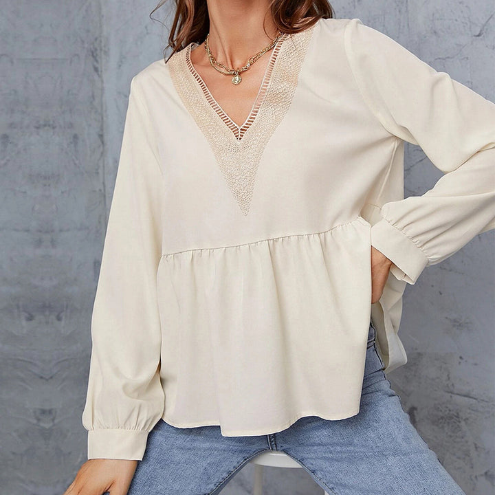 Blouse femme avec manches enrichies et dentelle Levoire