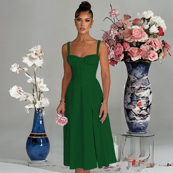 Robe Midi Élégante pour Femmes avec Décolleté en V Profond et Élément de Taille Raffinée Levoire