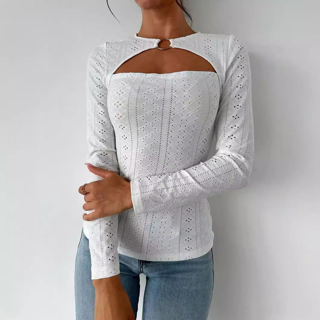 Chemise à manches longues pour femmes avec des détails découpés décoratifs et un tissu en coton confortable Levoire