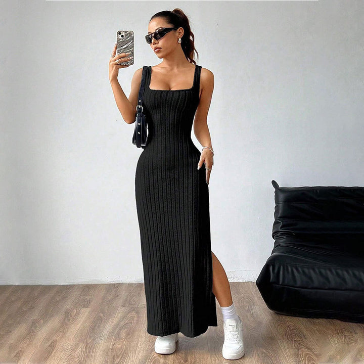 Robe maxi pour femmes avec motif à côtes élégant et fente latérale Levoire