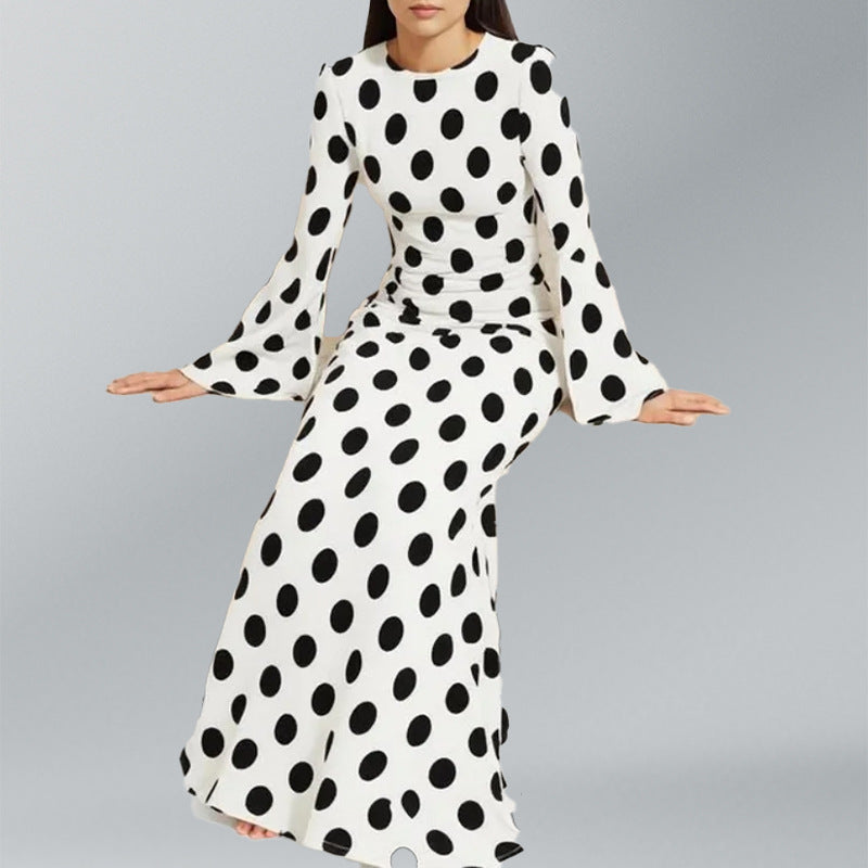 Robe maxi femme avec un motif à pois à la mode et des manches évasées Levoire