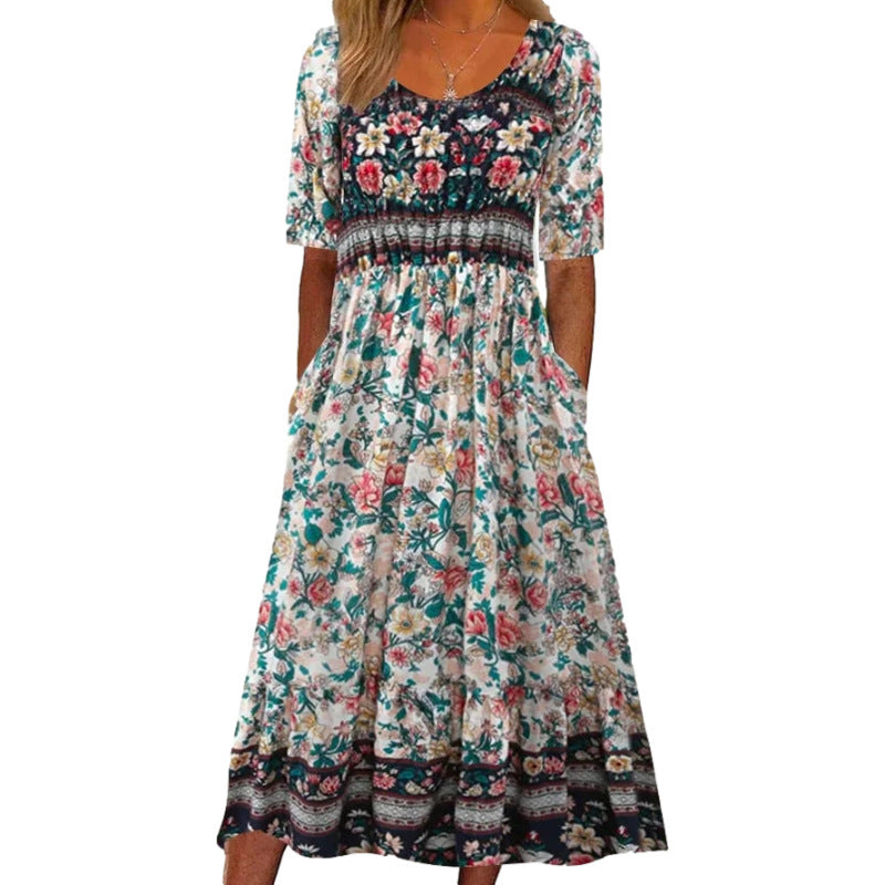 Levoire | Robe imprimée Col rond Robe à manches courtes