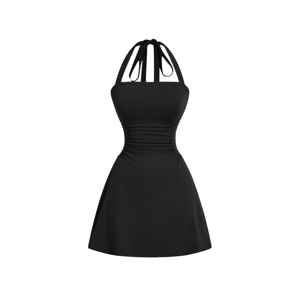 Robe halter pour femmes avec drapé flatteur pour la silhouette et design de laçage arrière élégant Levoire