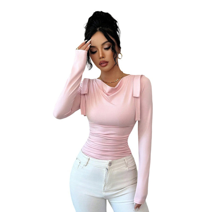 T-shirt ajusté à manches longues pour femmes avec des éléments de volants décoratifs Levoire
