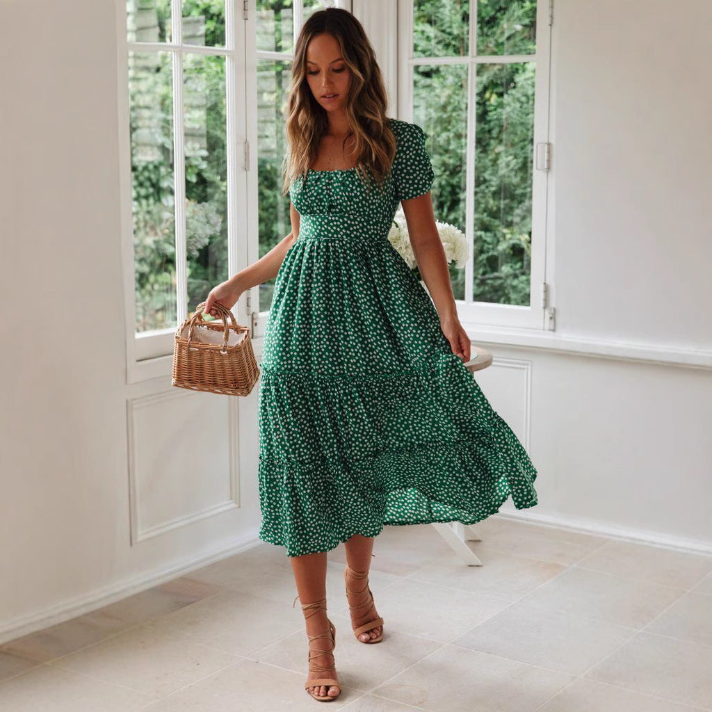 Levoire | Robe à fleurs Col carré Manches bouffantes