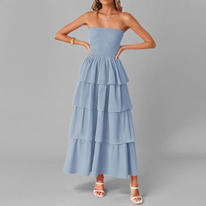 Robe maxi femme avec design à épaule dénudée et jupe volumineuse à volants Levoire