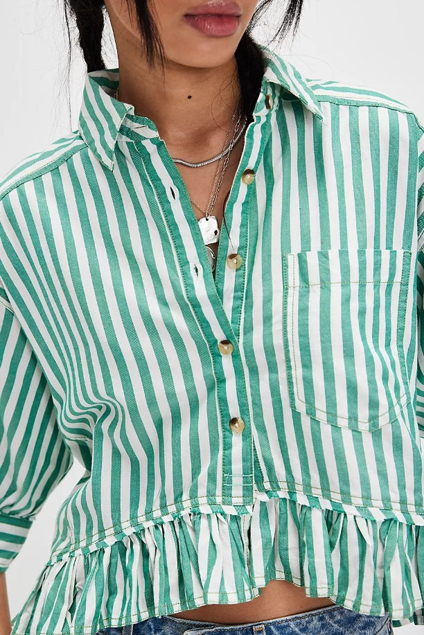 Blouse rayée pour femmes avec ourlet à volants et coupe décontractée Levoire
