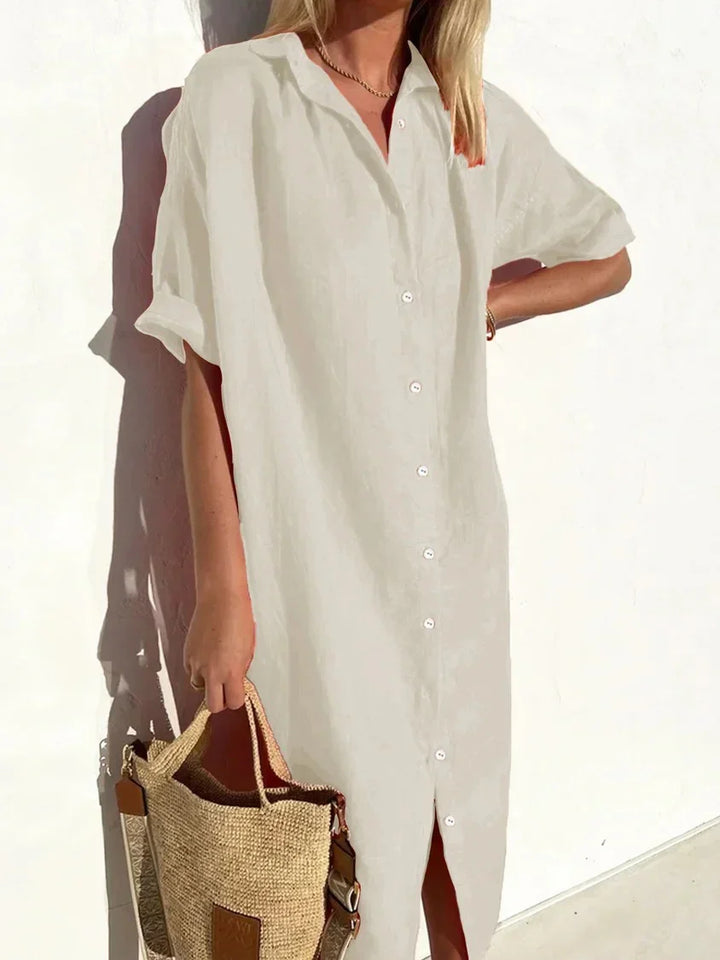 Levoire | Robe à boutons à manches amples, élégante et décontractée, pour femmes robes en coton et en lin Abricot