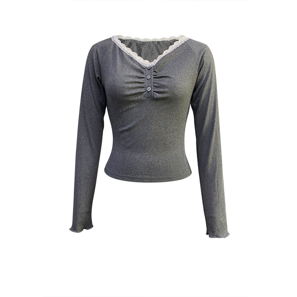 Chemise à manches longues pour femme avec dentelle et patte de boutonnage Levoire
