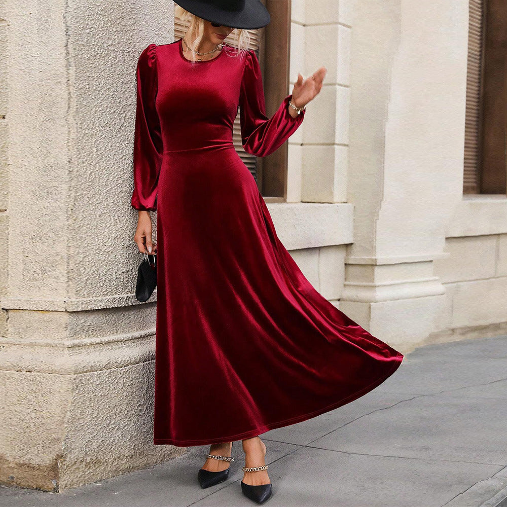 Robe de soirée en velours pour femmes avec manches longues et jupe évasée Levoire