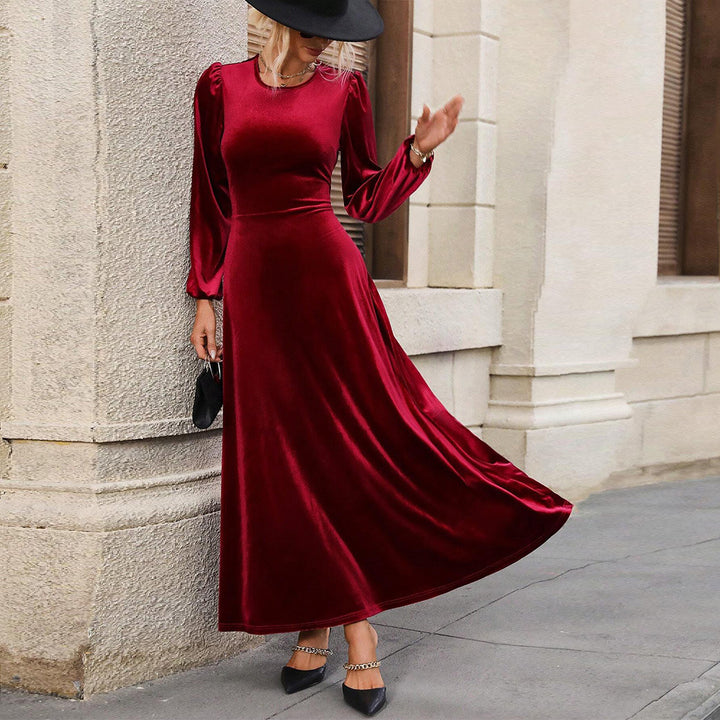 Robe de soirée en velours pour femmes avec manches longues et jupe évasée Levoire