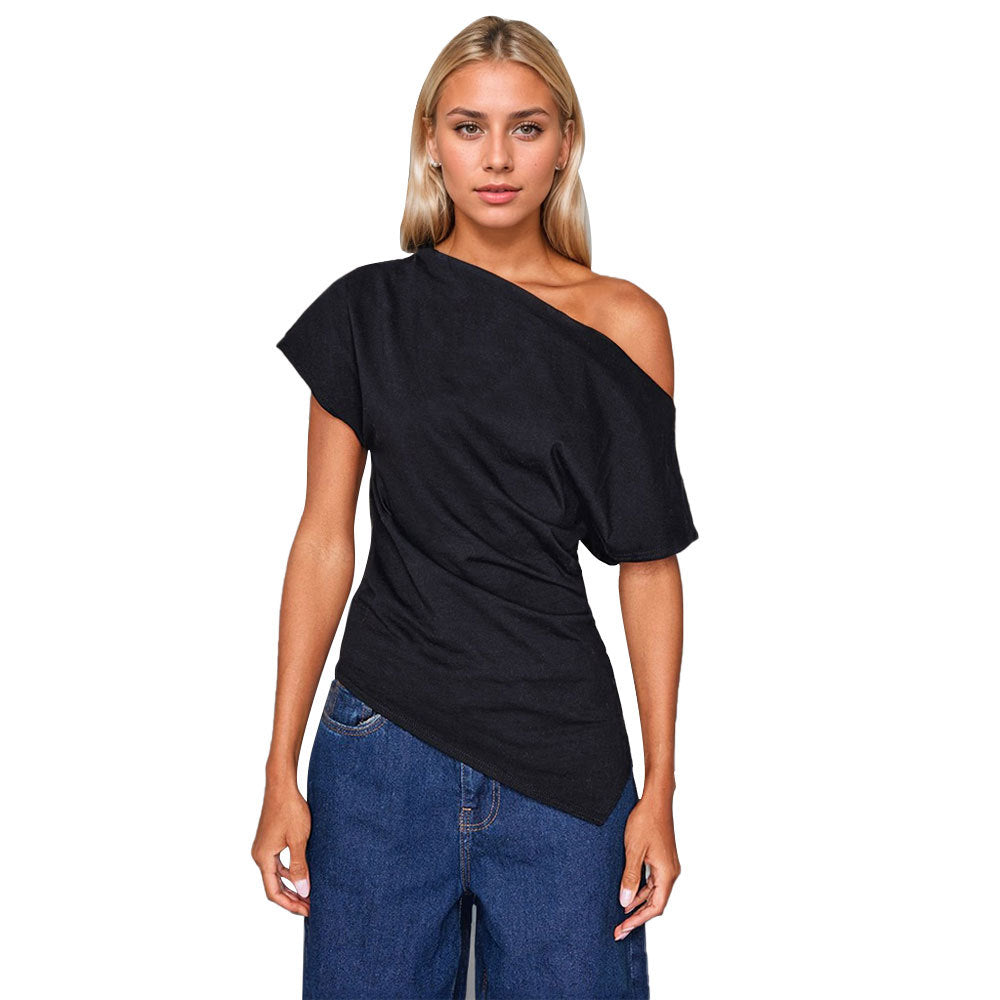 Top asymétrique pour femmes avec design épaule dénudée et détails drapés à la mode Levoire