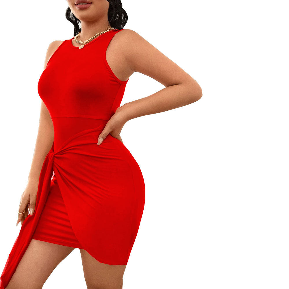 Robe mini femme avec ceinture à nouer sur le côté et décolleté rond profond Levoire