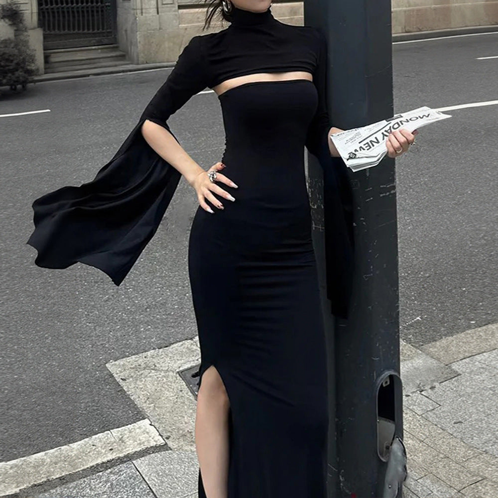 Robe maxi femme avec découpe asymétrique et élégantes manches bouffantes Levoire