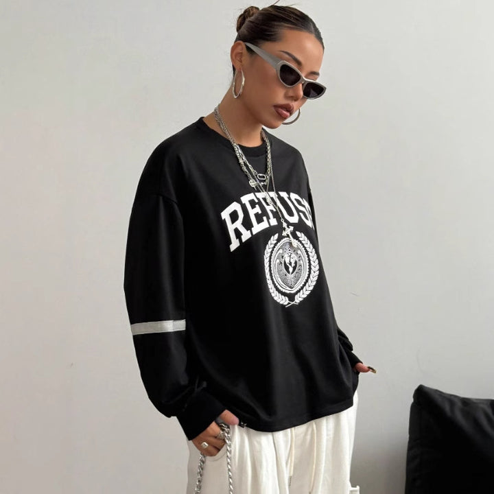 Sweatshirt Femme Surdimensionné avec Grand Imprimé et Accents Décoratifs Levoire