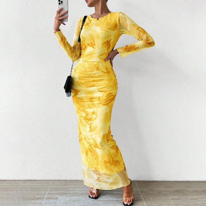 Robe maxi élégante pour femmes avec motif floral et coupe longue Levoire