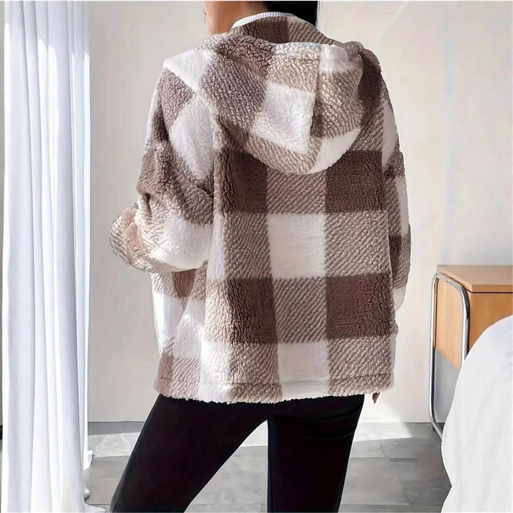 Veste de transition pour femmes en matériau teddy doux avec motif tartan Levoire