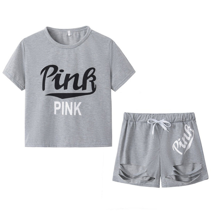 Ensemble t-shirt et short pour femmes sportif avec coupe décontractée et imprimés contrastés Levoire