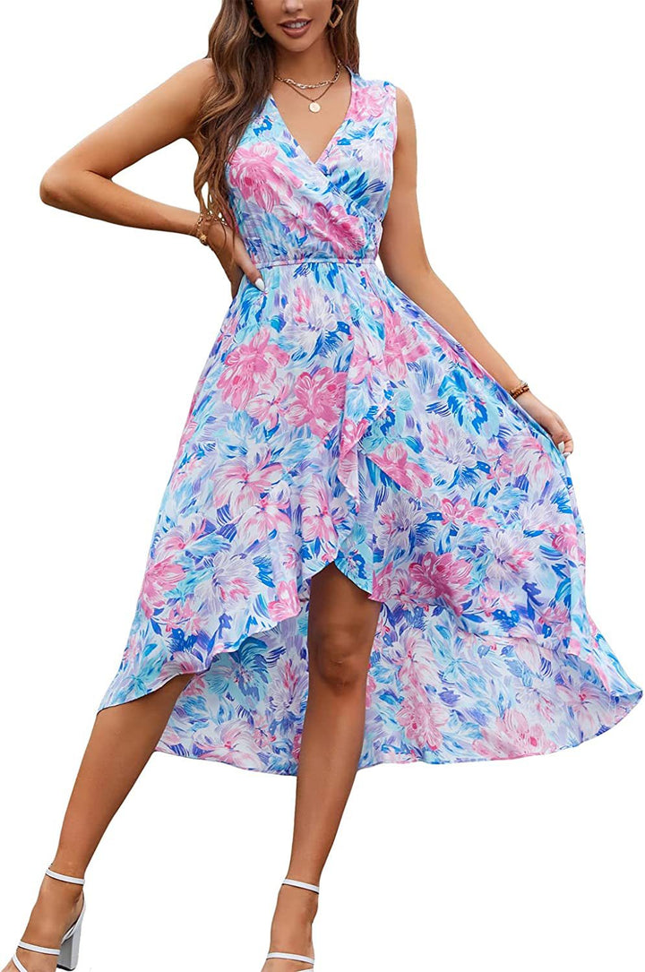 Robe Maxi Femme avec Accents Floraux et Ourlet Tourbillonnant Levoire