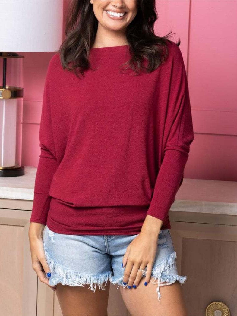 Haut en tricot décontracté pour femmes avec des manches larges et un décolleté rond profond Levoire