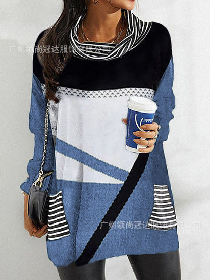 Levoire | Chemise à poche à col en pile imprimé élégante Bleu